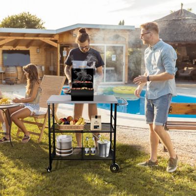 Image showing 9 th Veikous Outdoor 3-Tier Wheeled Dining Grill Cart Table for Outside, Black
