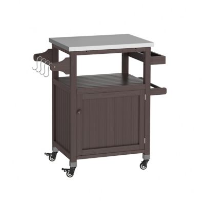 Veikous Outdoor Prep Table Grill Cart with Storage Cabinet, Brown
