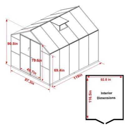 Image showing  8 W x 10 D ft. Polycarbonate Walk-in Greenhouse for Outdoor with Adjustable Roof Vent