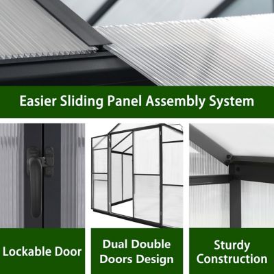 Image showing  8 W x 10 D ft. Polycarbonate Walk-in Greenhouse for Outdoor with Adjustable Roof Vent