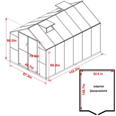 Image showing  8 W x 12 D ft. Polycarbonate Greenhouse for Outdoor Green House Kit with Adjustable Roof Vents