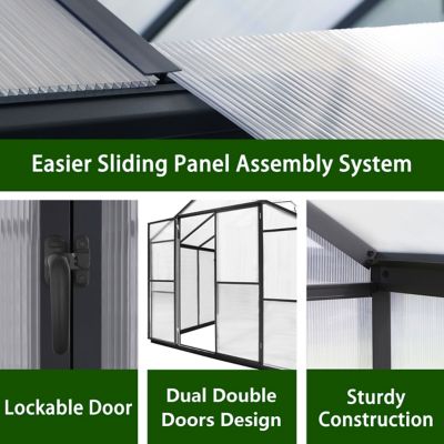 Image showing  8 W x 12 D ft. Polycarbonate Greenhouse for Outdoor Green House Kit with Adjustable Roof Vents