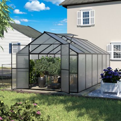 Image showing 7 th Veikous 8 W x 12 D ft. Polycarbonate Greenhouse for Outdoor Green House Kit with Adjustable Roof Vents