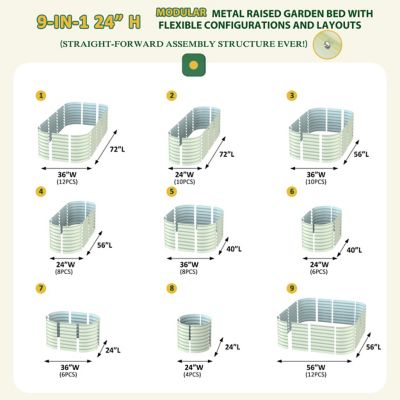 Image showing  6 x 3 x 2ft. Galvanized Raised Garden Bed 9-in-1 Planter Box for Outdoor, Light Green
