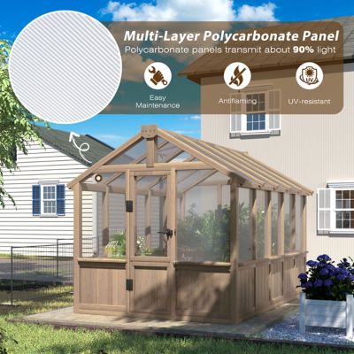 Image showing  6 ft. x 10 ft. Wood Garden Plant Greenhouse, Outdoor, Multi-Layer Polycarbonate Panels