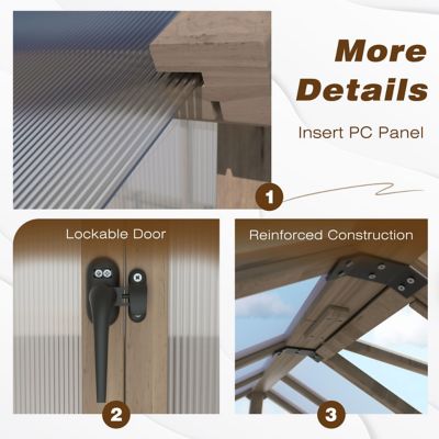 Image showing  6 ft. x 10 ft. Wood Garden Plant Greenhouse, Outdoor, Multi-Layer Polycarbonate Panels