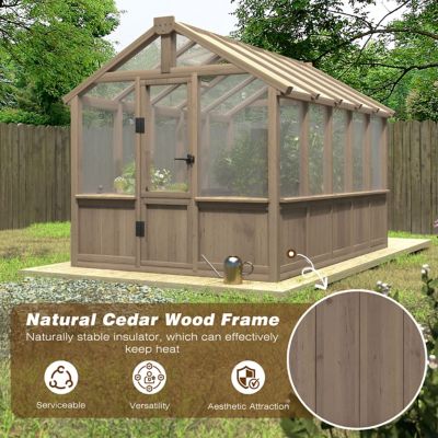 Image showing 5 th Veikous 6 x 10ft. Wood Garden Plant Greenhouse, Outdoor, Multi-Layer Polycarbonate Panels