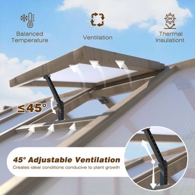 Image showing  6 ft. x 12 ft. Wood Garden Plant Greenhouse, Outdoor, Multi-Layer Polycarbonate Panels