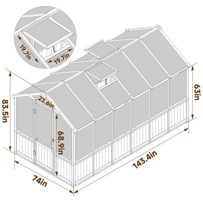 Image showing 9 th Veikous 6 x 12ft. Wood Garden Plant Greenhouse, Outdoor, Multi-Layer Polycarbonate Panels
