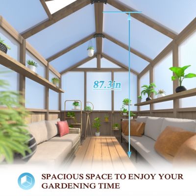 Image showing  8 x 14ft. Wood Garden Plant Greenhouse, Outdoor, Multi-Layer Polycarbonate Panels