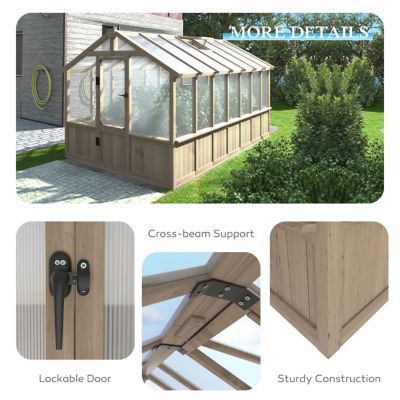 Image showing 6 th Veikous 8 x 14ft. Wood Garden Plant Greenhouse, Outdoor, Multi-Layer Polycarbonate Panels
