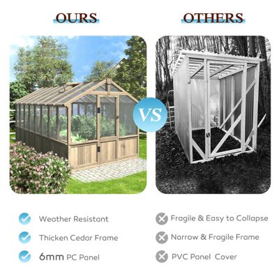 Image showing  8 ft. x 16 ft. Wooden Garden Plant Greenhouse, Outdoor, Multi-Layer Polycarbonate Panels