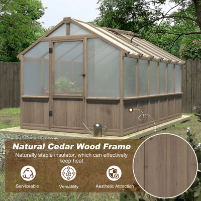 Image showing  8 x 12ft. Wooden Greenhouse, Outdoor, Polycarbonate Panel