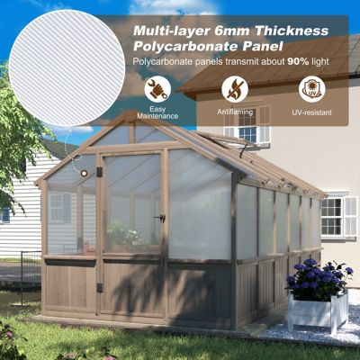 Image showing  8 x 12ft. Wooden Greenhouse, Outdoor, Polycarbonate Panel