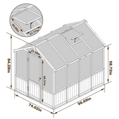 Image showing  6 ft. x 8 ft. Wooden Black Garden Greenhouse with Multi-Layer Polycarbonate Panels and Adjustable Roof