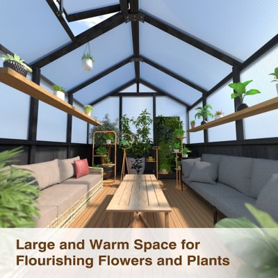 Image showing  6 ft. x 8 ft. Wooden Black Garden Greenhouse with Multi-Layer Polycarbonate Panels and Adjustable Roof