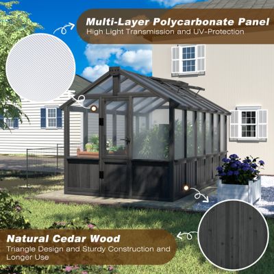 Image showing  6 ft. W x 12 ft. D Wood Black Garden Plant Greenhouse for Outdoors with Multi-Layer Polycarbonate Panel