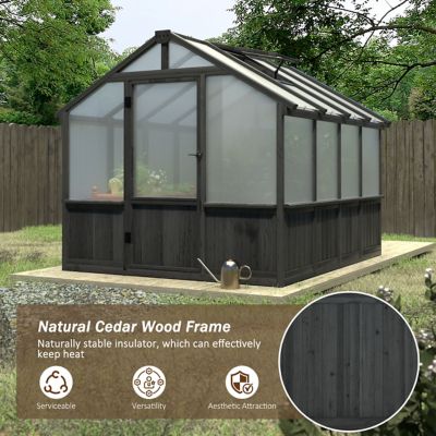 Image showing  8 x 8ft. Cedar Wood Black Garden Plant Greenhouse for Outdoors with Multi-Layer Polycarbonate Panel