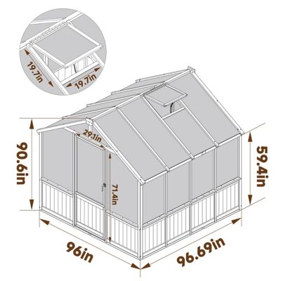 Image showing  8 x 8ft. Cedar Wood Black Garden Plant Greenhouse for Outdoors with Multi-Layer Polycarbonate Panel