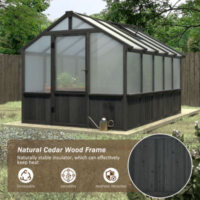 Image showing  8 x 10ft. Cedar Wood Black Garden Plant Greenhouse for Outdoors with Multi-Layer Polycarbonate Panel