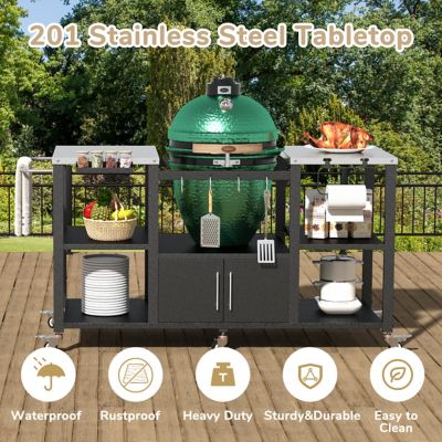 Image showing 5 th Veikous 65 in. Outdoor Stainless Steel Grill Cart Table Stand for Big Green Egg with Storage Cabinet and Wheels
