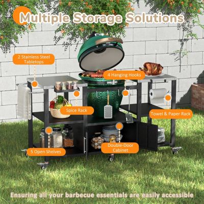 Image showing 6 th Veikous 65 in. Outdoor Stainless Steel Grill Cart Table Stand for Big Green Egg with Storage Cabinet and Wheels