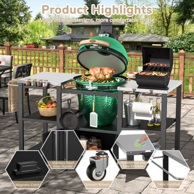 Image showing 7 th Veikous 65 in. Outdoor Stainless Steel Grill Cart Table Stand for Big Green Egg with Storage Cabinet and Wheels