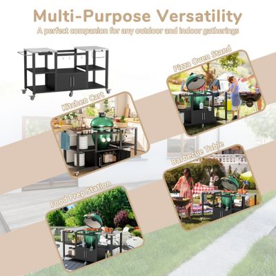 Image showing 8 th Veikous 65 in. Outdoor Stainless Steel Grill Cart Table Stand for Big Green Egg with Storage Cabinet and Wheels