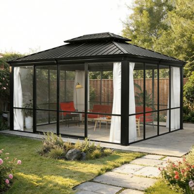 Veikous All Season Permanent Wall-Mounted Solarium Sunroom for Outdoor Deck