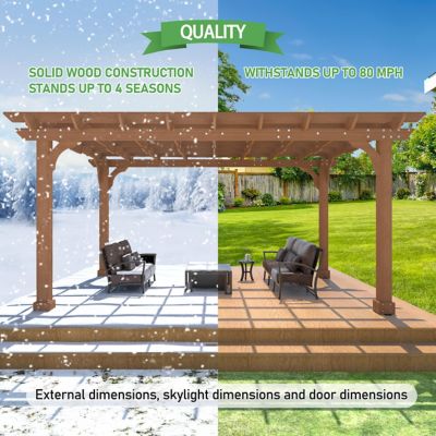 Image showing  14 W x 10 D ft. Cedar Wood Patio Pergola Shade Structure for Outdoor, Brown