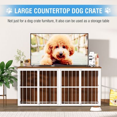 Image showing  Wooden Dog Crate Furniture Dog Kennel Accent Storage Cabinet with Divider