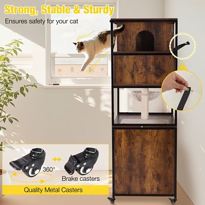 Image showing  Wooden Cat Litter Box Enclosure and Metal Frame Cat House