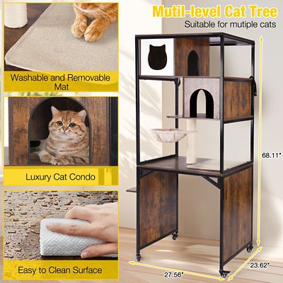 Image showing  Wooden Cat Litter Box Enclosure and Metal Frame Cat House
