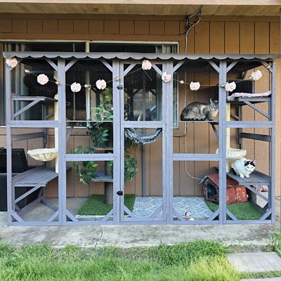 Image showing  Multi-Tier 104.33 in. L Large Outdoor Wooden Cat House Enclosure, Outdoor Cat Eun, Window Cat Catio
