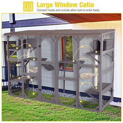 Image showing  Multi-Tier 104.33 in. L Large Outdoor Wooden Cat House Enclosure, Outdoor Cat Eun, Window Cat Catio