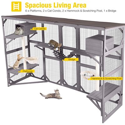 Image showing  Multi-Tier 104.33 in. L Large Outdoor Wooden Cat House Enclosure, Outdoor Cat Eun, Window Cat Catio