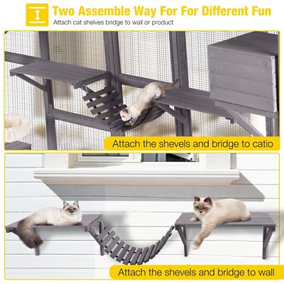 Image showing  Multi-Tier 104.33 in. L Large Outdoor Wooden Cat House Enclosure, Outdoor Cat Eun, Window Cat Catio