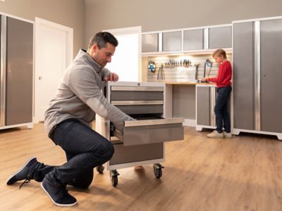 Image showing 9 th NewAge Products Bold Series 9 pc. Cabinet Set with 2 Base, Tool, Wall Cabinets and 30 in. Lockers, 54992