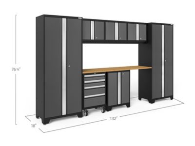 Image showing  132 in. W x 72 in. H x 18 in. D Steel Bold Series Cabinet Set with Tool, Base, Wall Cabinets and Lockers, 8-Pack