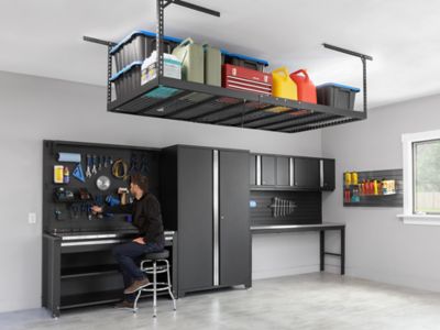 Image showing  VersaRac Pro 4 ft. x 8 ft. Height-Adjustable Overhead Rack in Black