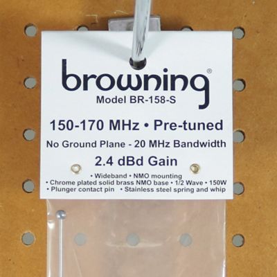 Image showing 6 th Browning 200-Watt Pretuned Wide-Band 144 MHz to 174 MHz 2.4-dBd-Gain VHF Silver Antenna with Spring and NMO Mounting