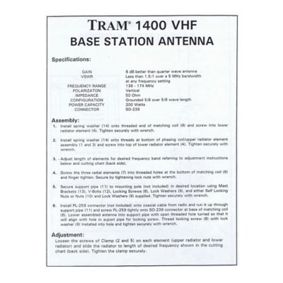 Image showing 6 th Tram 200-Watt 136 MHz to 174 MHz 6-dBd-Gain Aluminum Base Antenna with 50-Ohm UHF SO-239 Connector, 10 ft.
