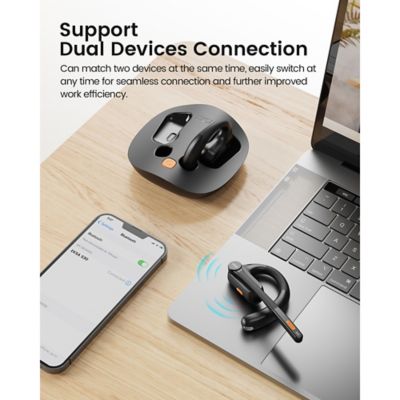 Image showing 7 th EKSAtelecom S30 Bluetooth Open-Ear Air-Conduction Headset with Microphone, True Wireless with Charging Case, Black