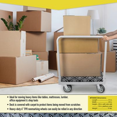 Image showing  75 lb. Capacity Steel 4-Wheel Heavy-Duty Cart, Carpeted with Removable Side Rails