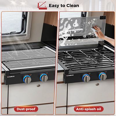 Image showing  3-Burner Outdoor Propane RV Cooktop Stove, 21 in., 21,000 BTU, Tempered Glass Cover, Slide-in