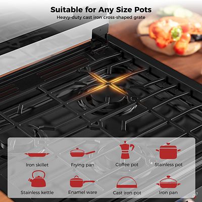 Image showing 5 th Camplux 3-Burner Outdoor Propane RV Cooktop Stove, 21 in., 21,000 BTU, Tempered Glass Cover, Slide-in