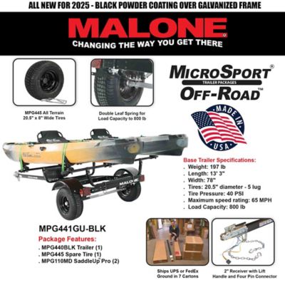 Image showing  MicroSport Off-Road 2 Kayak Trailer Package, 800 lb. Max Capacity, 2 Sets Saddle Up Pro, Spare Tire