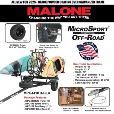 Image showing  MicroSport Off-Road 2 Kayak/2 Bike Trailer Package, 800 lb. Max Capacity, 2 FoldAway-J, 2 Bike Racks, Spare Tire