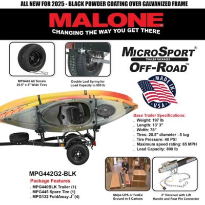 Image showing  MicroSport Off-Road 4 Kayak Trailer Package, 800 lb. Max Capacity, 4 Sets FoldAway-J, Spare Tire