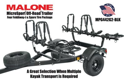 Image showing  MicroSport Off-Road 4 Kayak Trailer Package, 800 lb. Max Capacity, 4 Sets FoldAway-J, Spare Tire